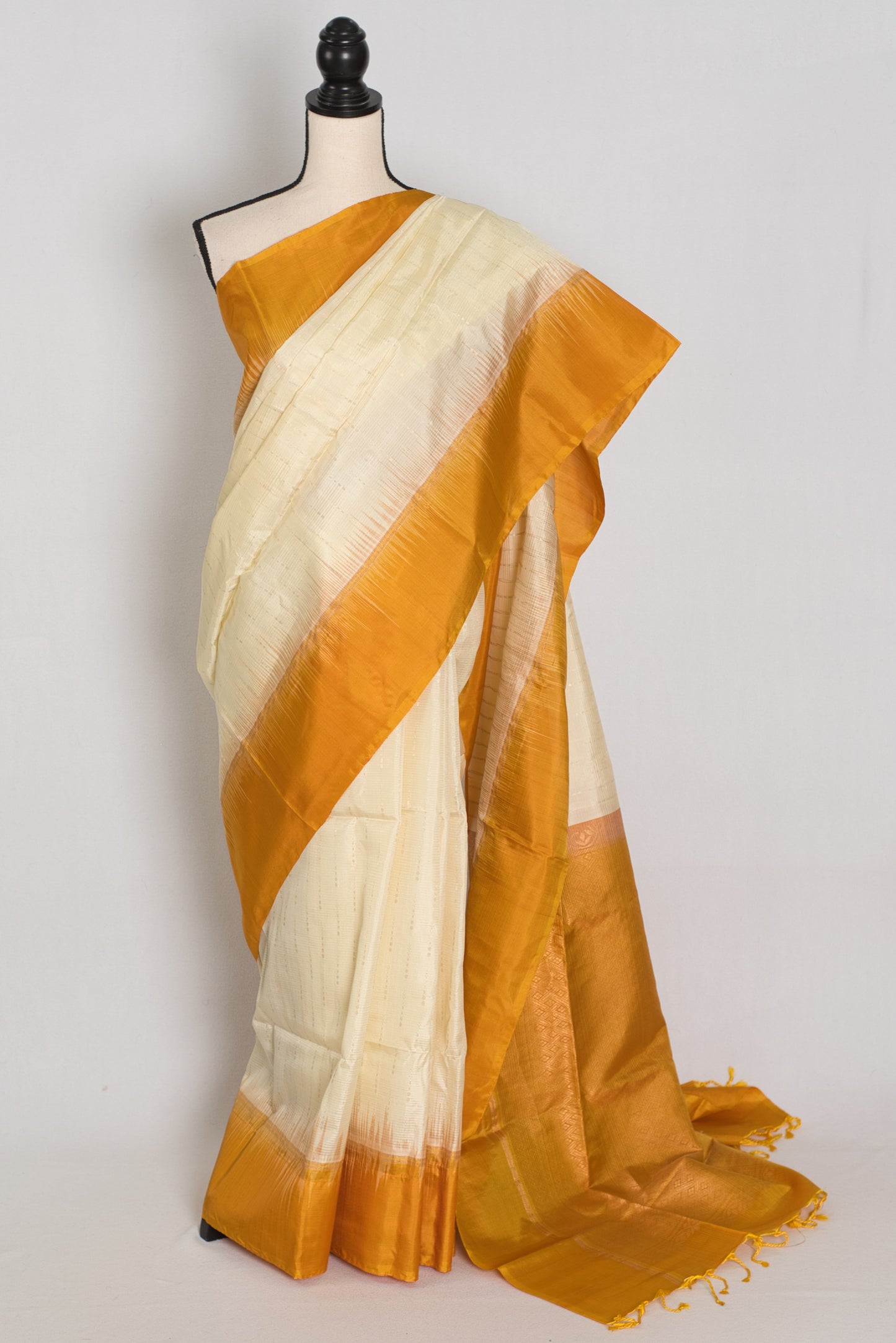 Priya : Cream & Mustard Yellow Pure Silk Kanjivaram Saree | Silk Mark Certified image 0