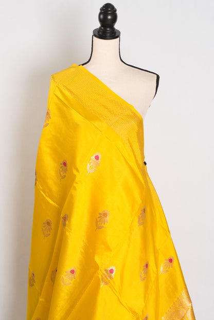 Saira: Bright Yellow Lightweight Banarasi Katan Silk Saree | Silk Mark Certified image 3