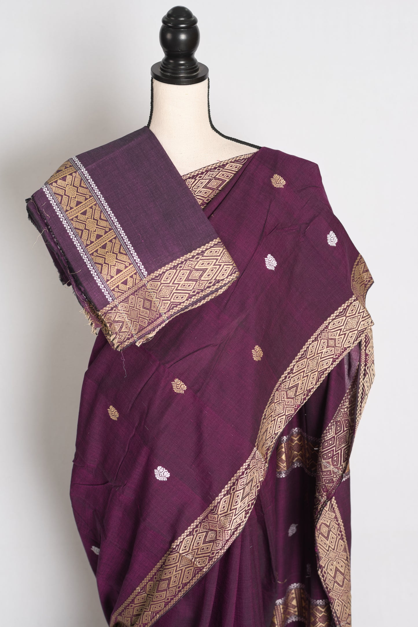 Diya : Deep Purple Pure Cotton Assamese Handloom Saree image 2