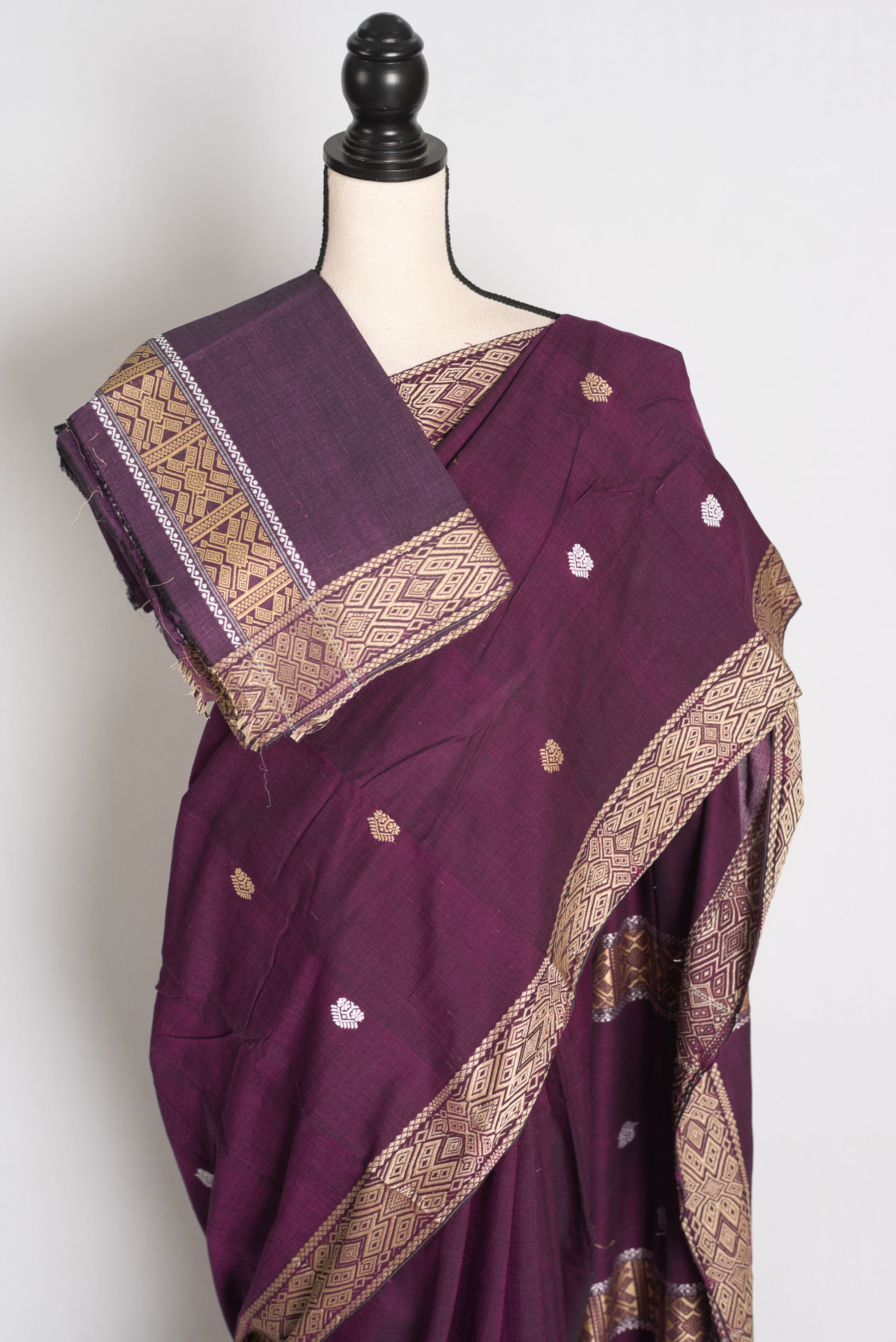 Diya : Deep Purple Pure Cotton Assamese Handloom Saree image 2