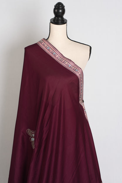 Mani : Wine Color Semi Satin Aplic Work Party Wear Saree image 4