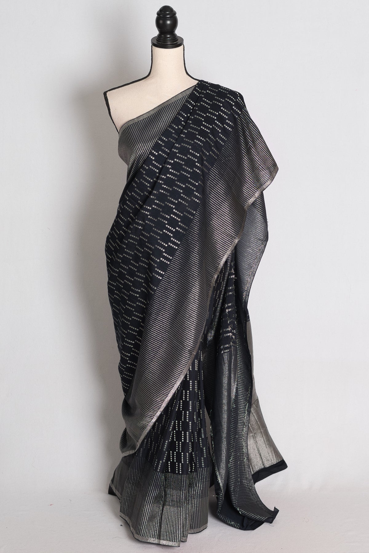 Sia: Raven Black and Silver Semi Georgette Banarasi Saree image 0