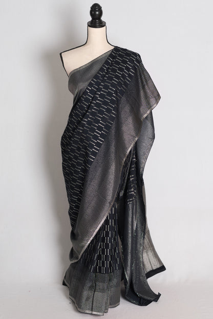 Sia: Raven Black and Silver Semi Georgette Banarasi Saree image 0