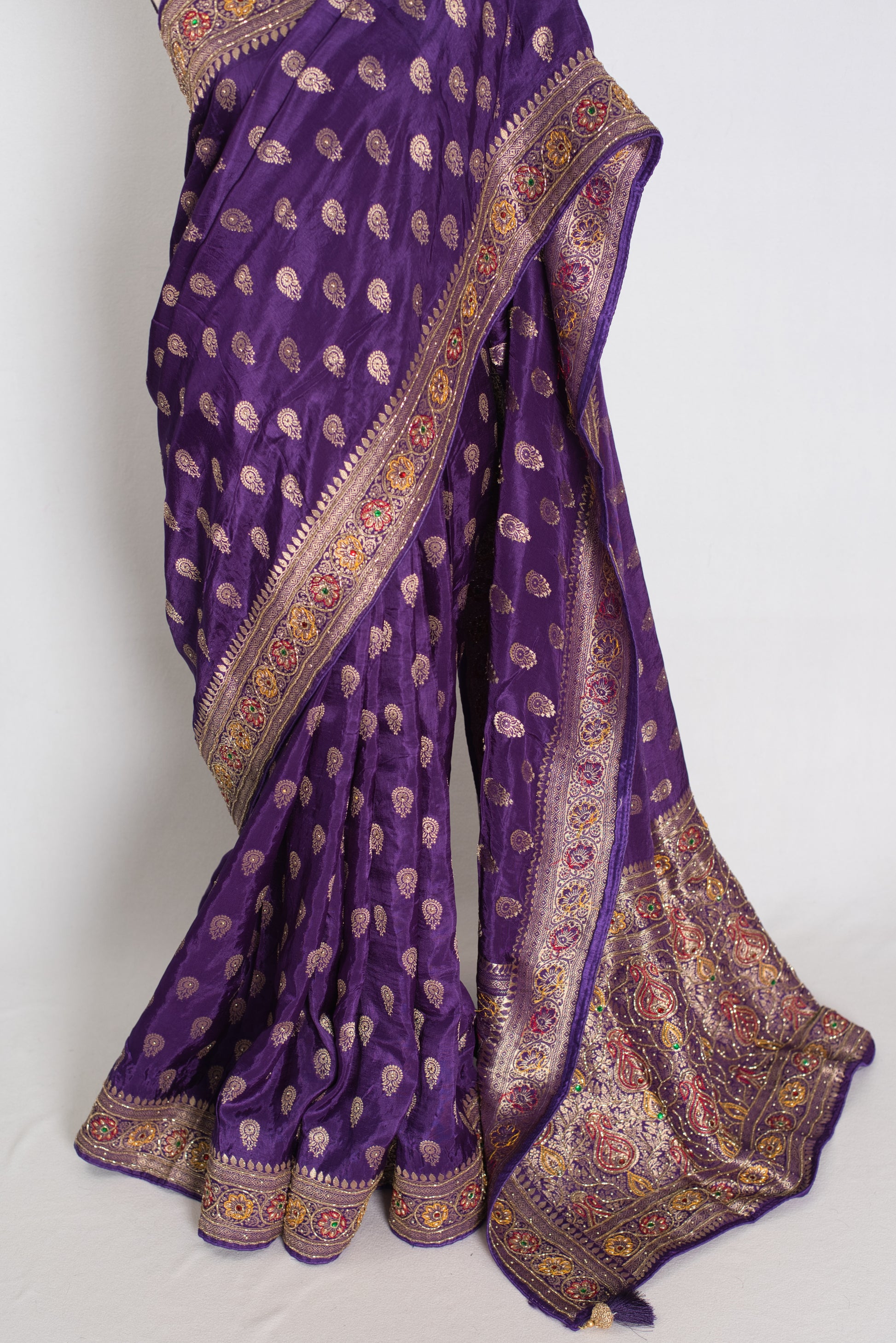 Priya : Purple and Gold Dola Silk Banarasi Saree with 40 Size Blouse image 6