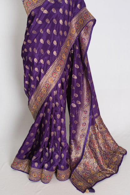 Priya : Purple and Gold Dola Silk Banarasi Saree with 40 Size Blouse image 6