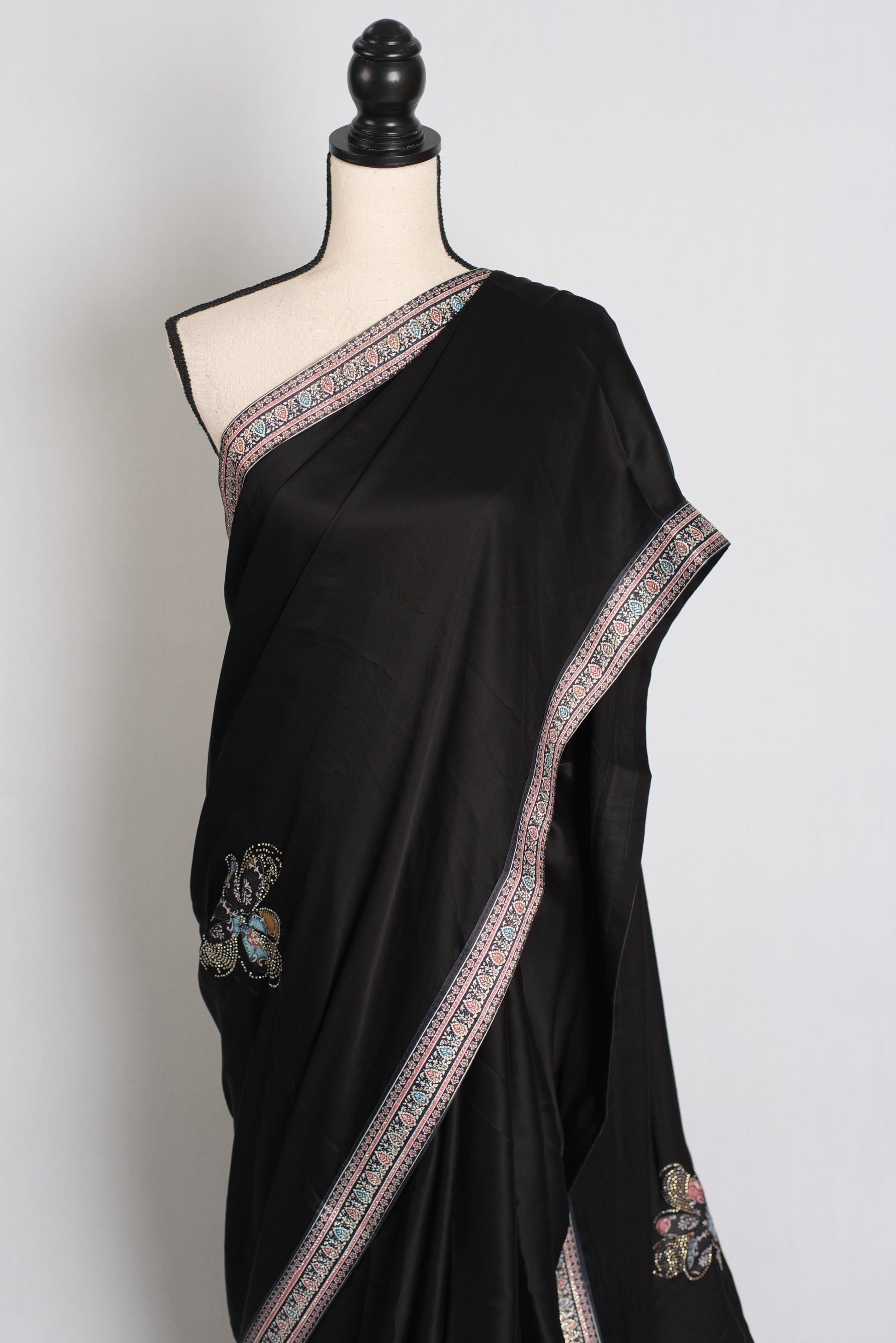Nalini : Black Semi Satin Aplic Work Party Wear Saree image 5