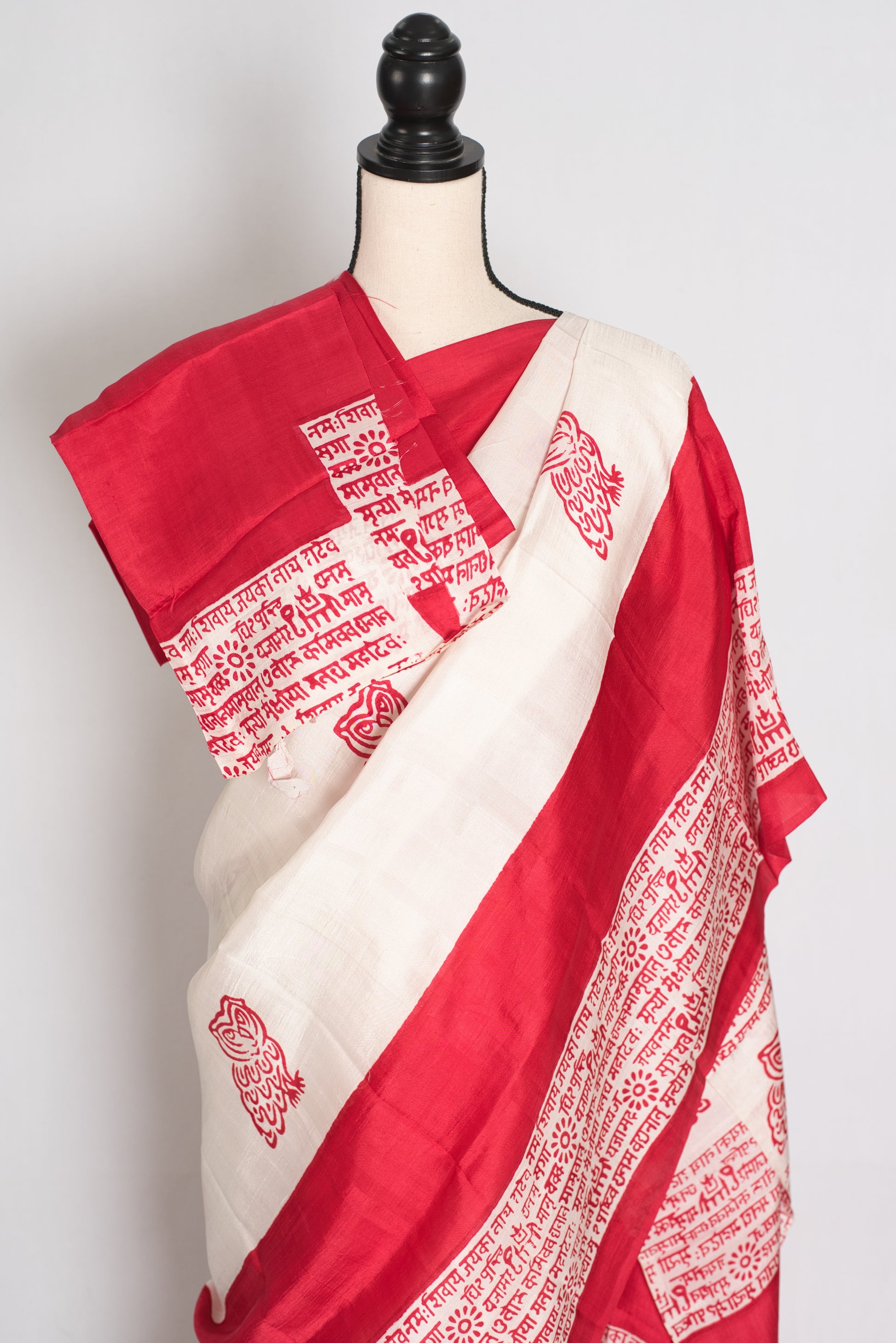 Lakshmi : White and Red Murshidabad Silk Saree (Durga Puja Special) image 2