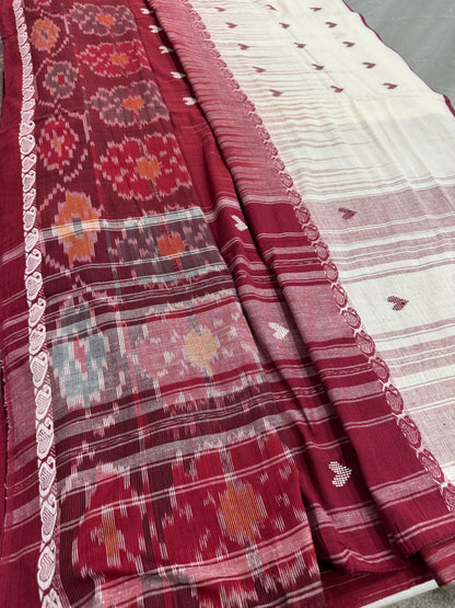 Pritha : Beige and Maroon Dhaniakhali Soft Cotton Saree with Kotki Border image 7