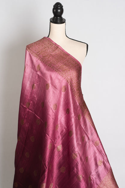 Farah : Pink & Wine Ombre Raw Silk Handloom Banarasi Saree | Silk Mark Certified image 4