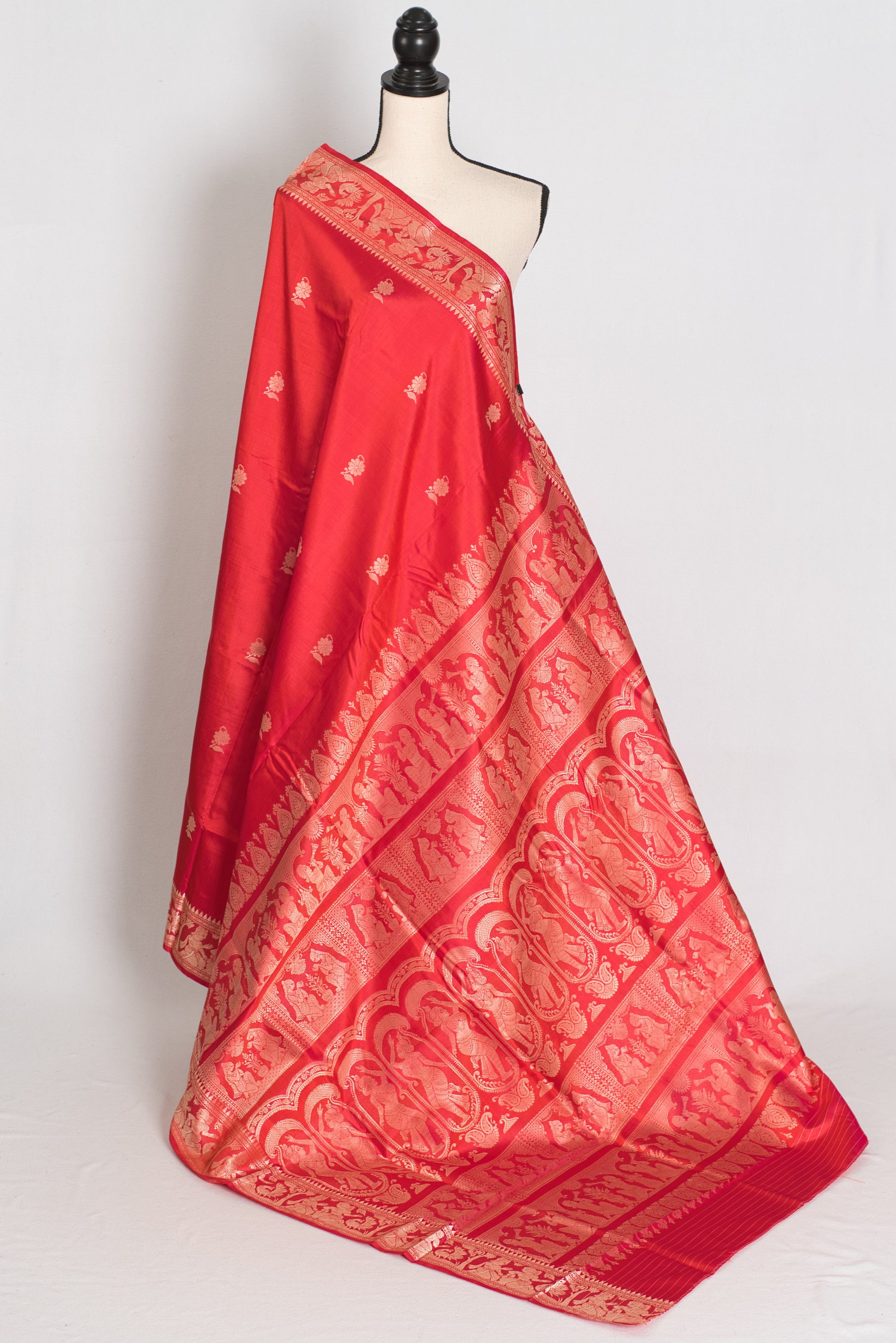 Supriya | Orange Red and Cream Handwoven Baluchari Pure Silk Saree image 1