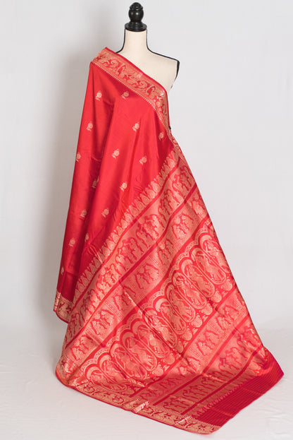 Supriya | Orange Red and Cream Handwoven Baluchari Pure Silk Saree image 1
