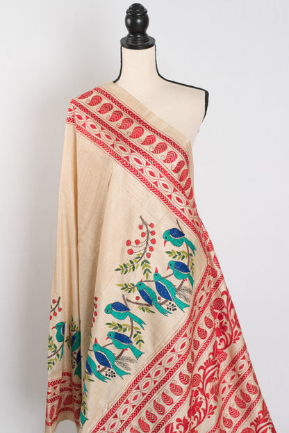 Stuti | Exclusive Bird Motif Hand-Embroidered Gachi Tussar Silk Saree image 3