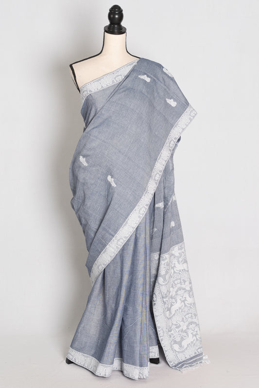 Pronoti : Steel Grey Kaziranga Soft Pure Cotton Assamese Handloom Saree image 0