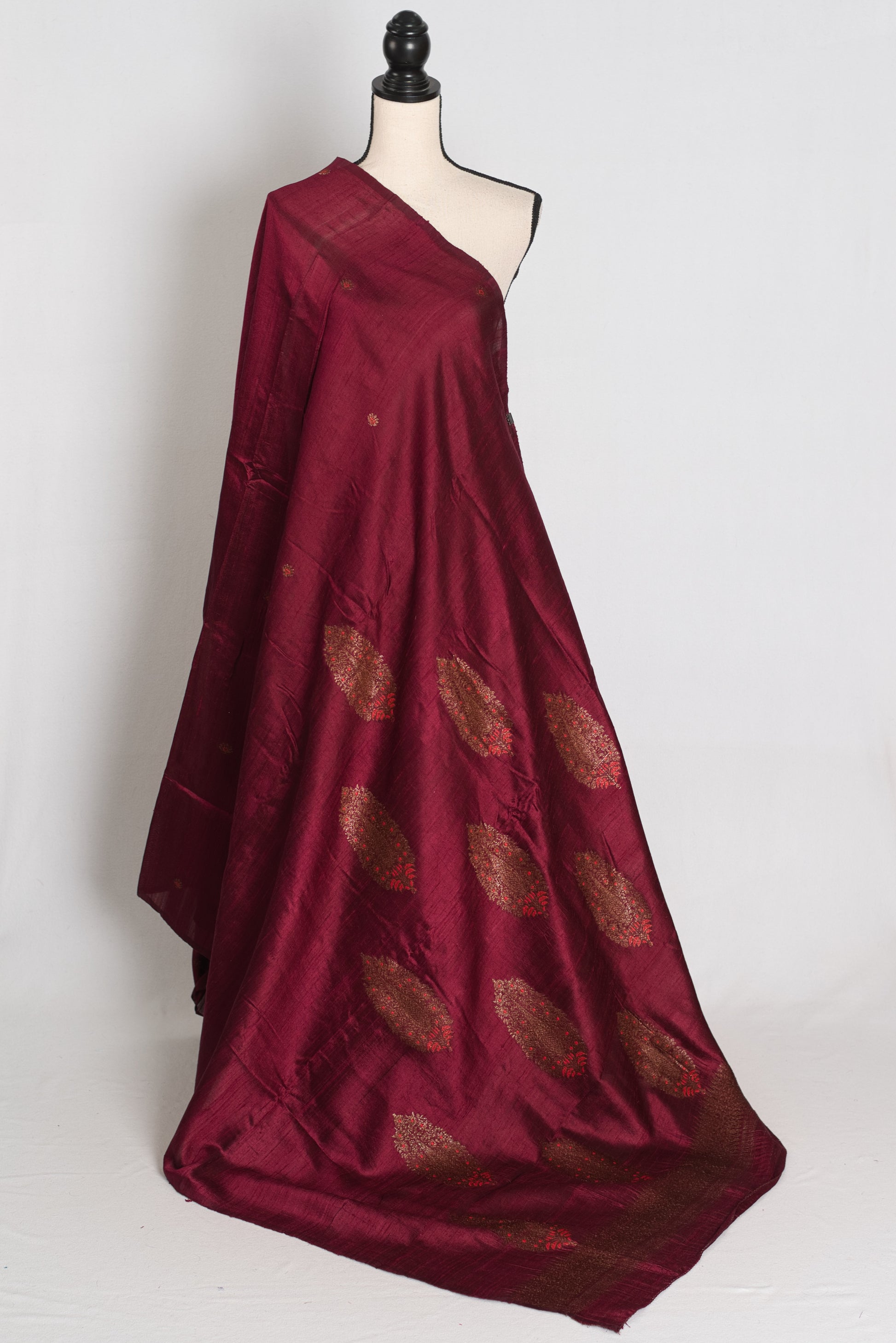 Shital : Maroon Borderless Pure Raw Silk Banarasi Saree | Antique Gold image 1