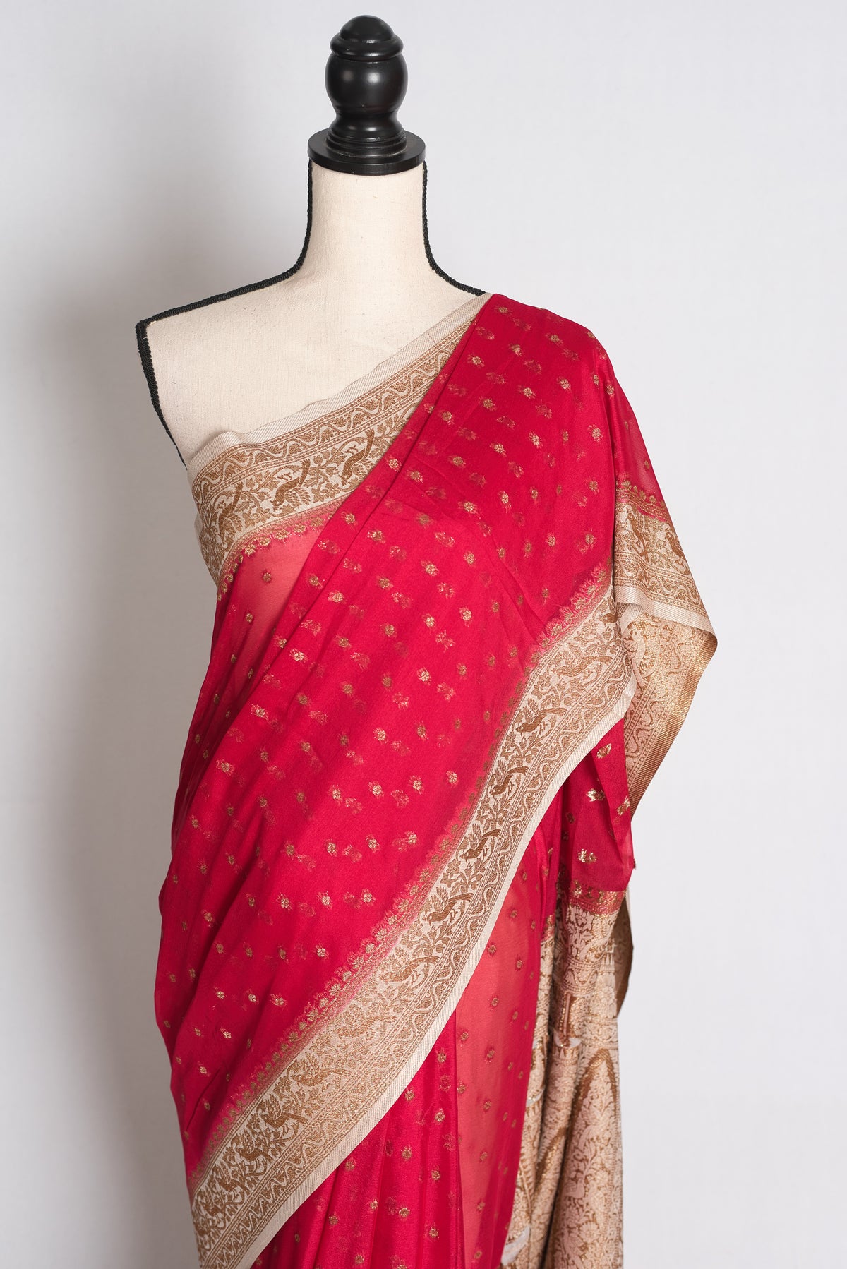 Rani: Dark Pink and Off-White Semi Georgette Banarasi Saree image 6