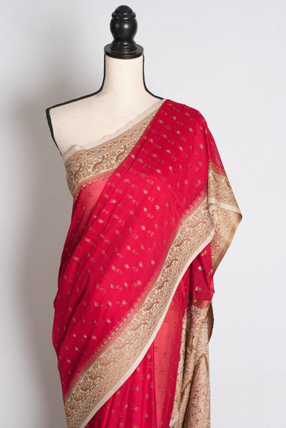 Rani: Dark Pink and Off-White Semi Georgette Banarasi Saree image 6