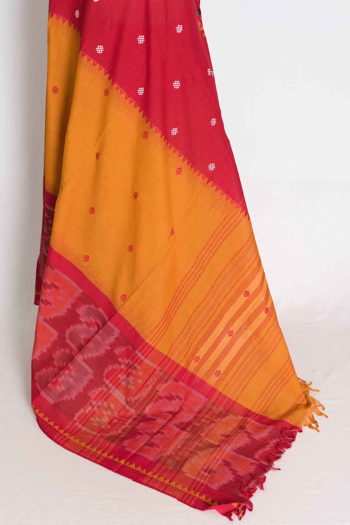 Priya: Ochre Brown and Red Soft Cotton Dhaniakhali Traditional Bengali Saree image 3