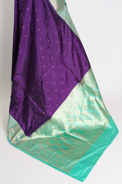 Mili : Silk Mark Certified Katan Banarasi Saree in Purple and Sea Green image 3