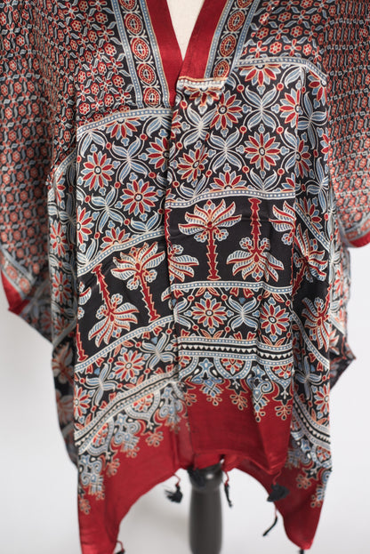 Hand Block Printed Modal Silk Scarf – Luxury Maroon & Black image 3