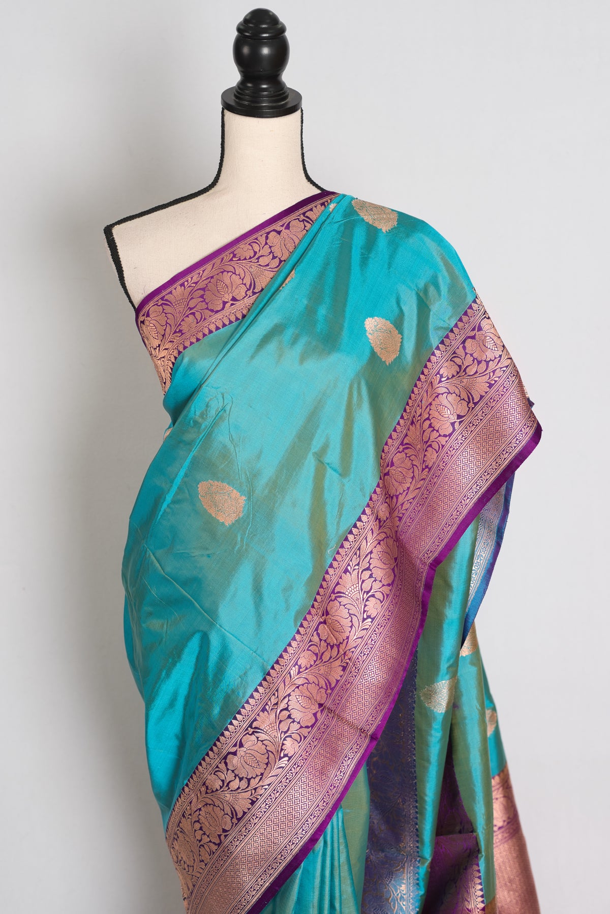 Yasmin : Cyan Blue & Deep Purple Pure Katan Banarasi Silk Saree image 6