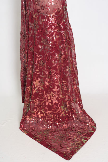 Preeti | Brownish Maroon Sequin Saree | Luxury Partywear & Graduation Collection image 3