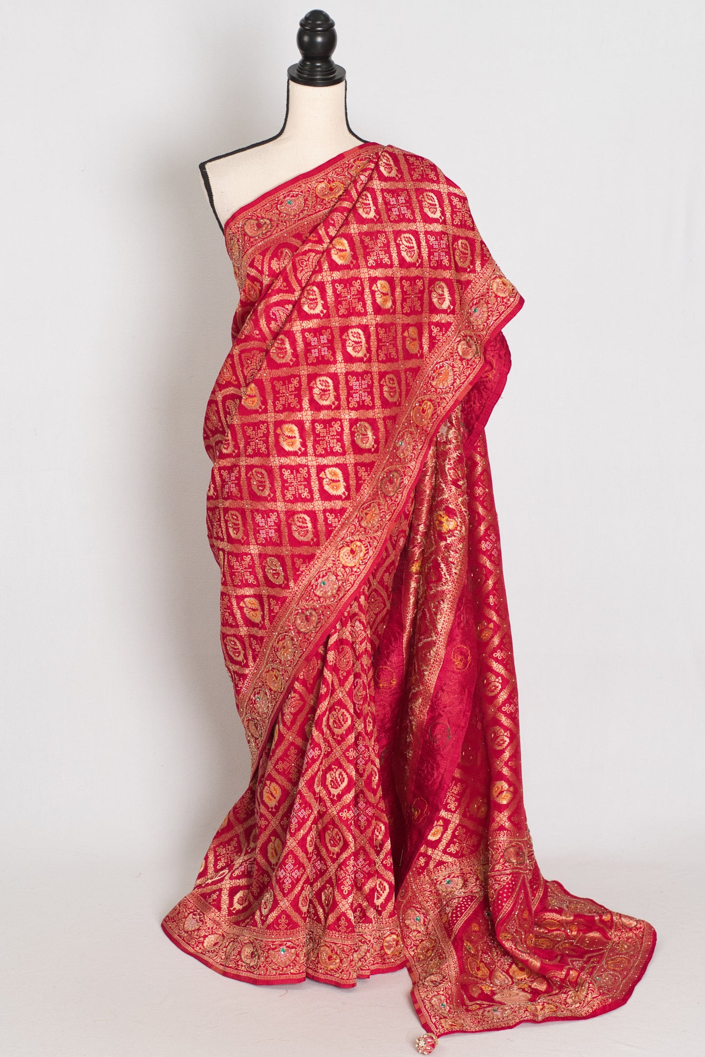 Asha | Rani Pink Cut Dana Hand Embroidery Dola Silk Banarasi Saree image 0