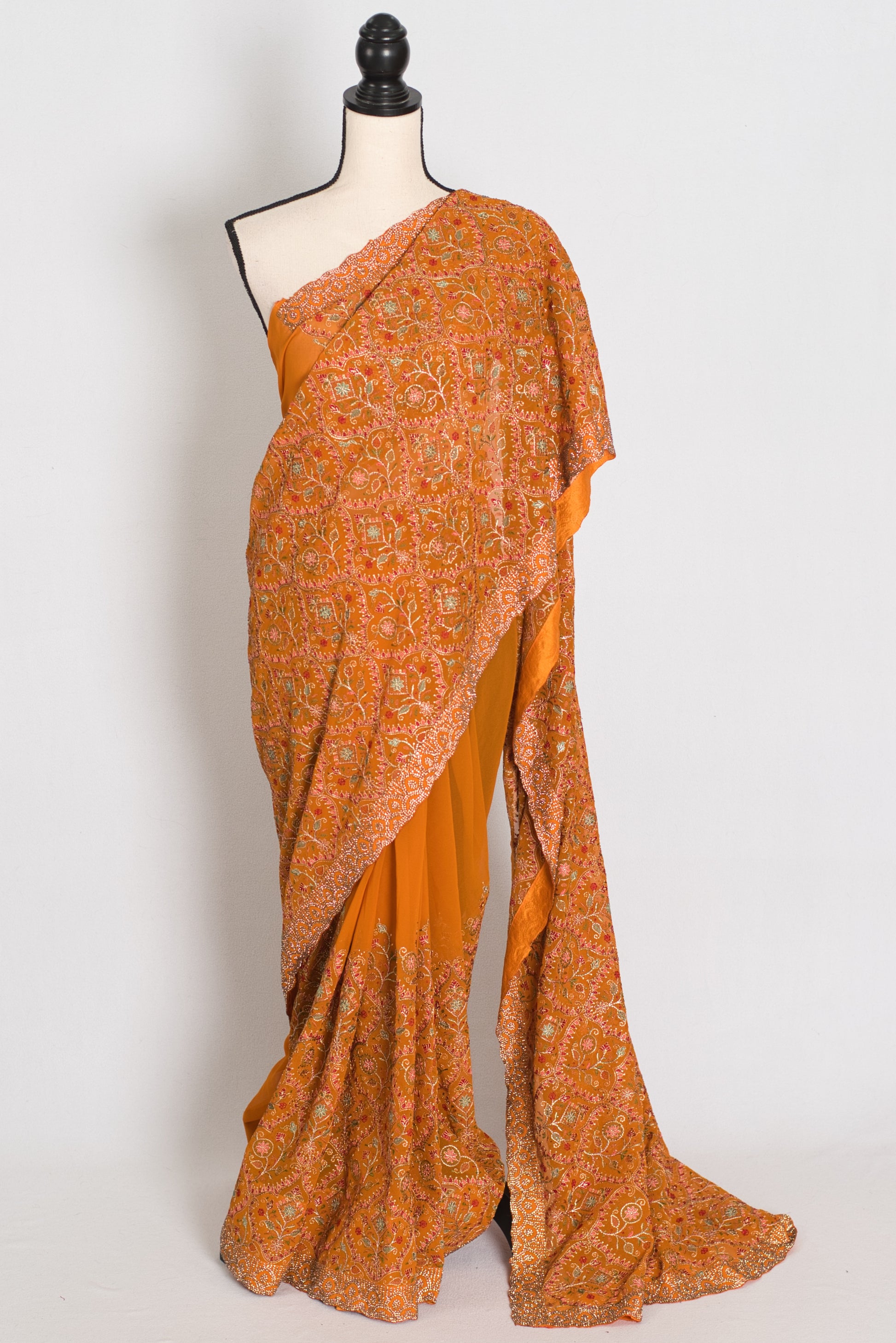 Hira | Turmeric Yellow Georgette Kashmiri Embroidery Saree | Perfect Haldi Wear image 0