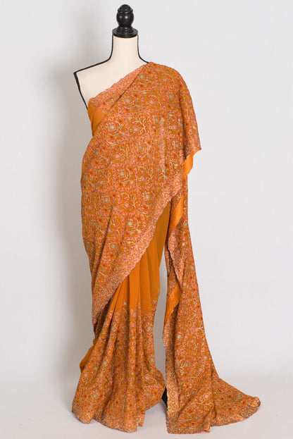 Hira | Turmeric Yellow Georgette Kashmiri Embroidery Saree | Perfect Haldi Wear image 0