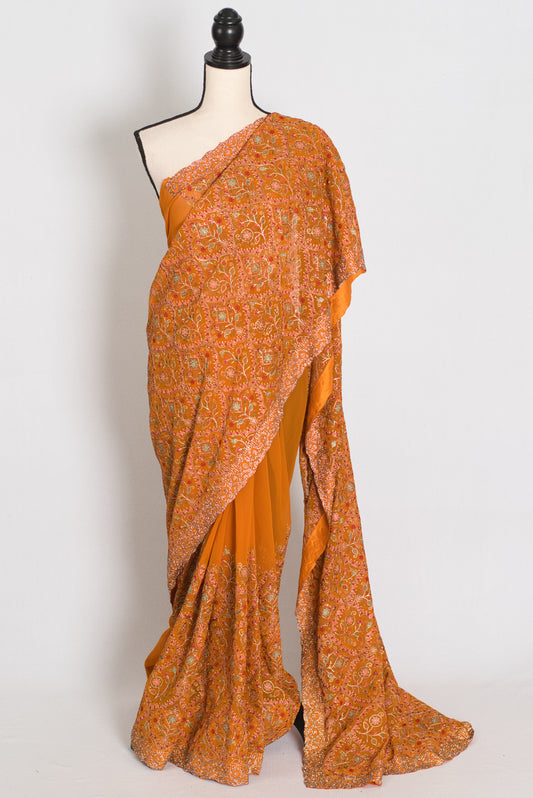 Hira | Turmeric Yellow Georgette Kashmiri Embroidery Saree | Perfect Haldi Wear image 0