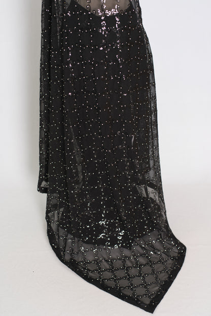 Kajaal | Black Soft Net Fitted Cocktail Saree| Sequins & Stone Embellishments image 4