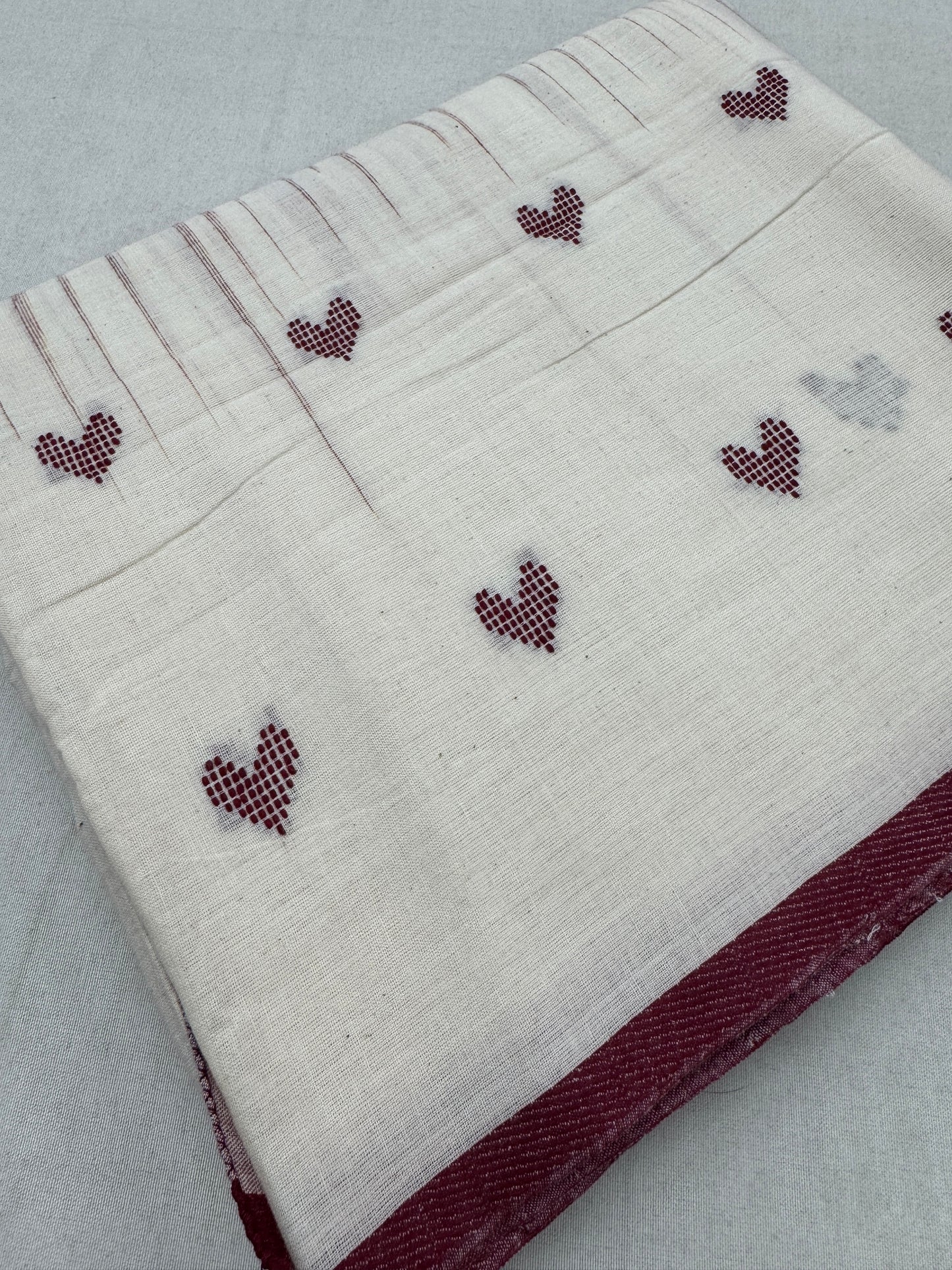 Pritha : Beige and Maroon Dhaniakhali Soft Cotton Saree with Kotki Border image 2