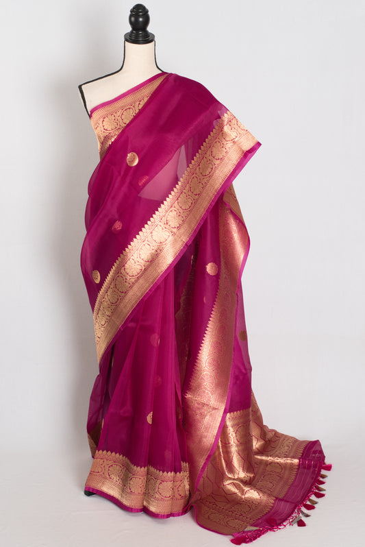 Gracy : Purple and Gold Chand Sitara Kora Organza Banarasi Saree image 0