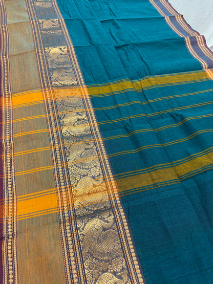 Rama : Handwoven Rama Green Cotton Kanjivaram Saree image 2