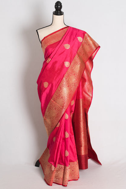 Aalta: Pink and Maroon Banarasi Katan Silk Saree image 0