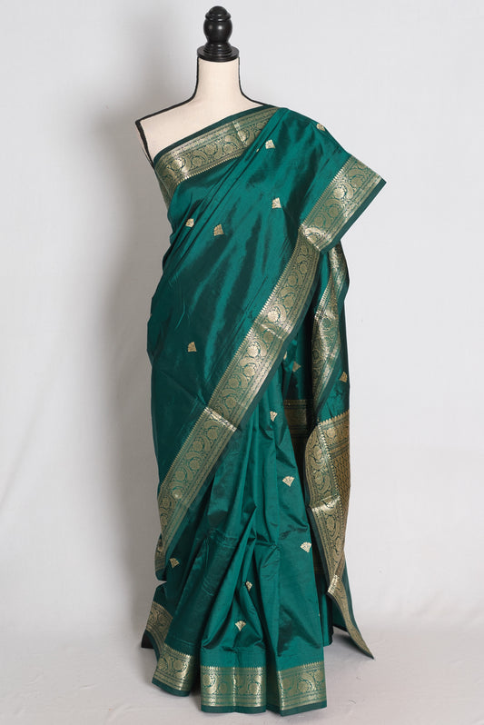 Debolina: Rama Green and Gold Lightweight Katan Banarasi Silk Saree image 0