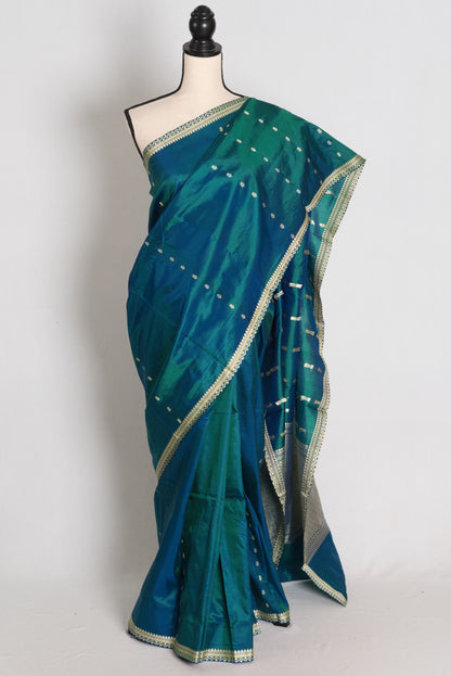 Peacock Green Banarasi saree — view