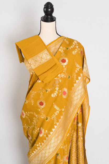 Ira: Muga Tussar Banarasi Silk Saree | Floral Woven Design | Silk Mark Certified image 2