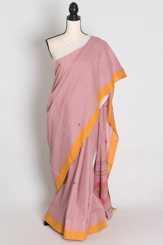 Maya : Dusty Pink Dhaniakhali Bengal Handloom Pure Soft Cotton Saree image 0