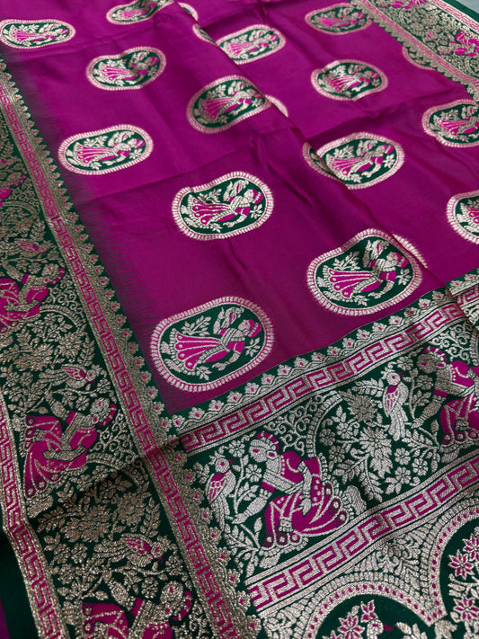 Rupsa : Magenta and Green Baluchari Saree in Blended Silk image 0