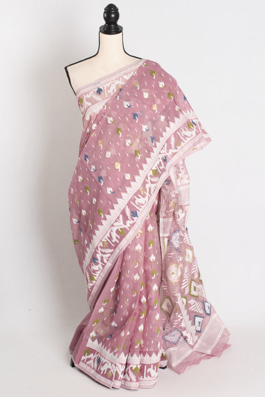 Maya : Purple and White Blended Soft Cotton Jamdani Bengali Saree image 0