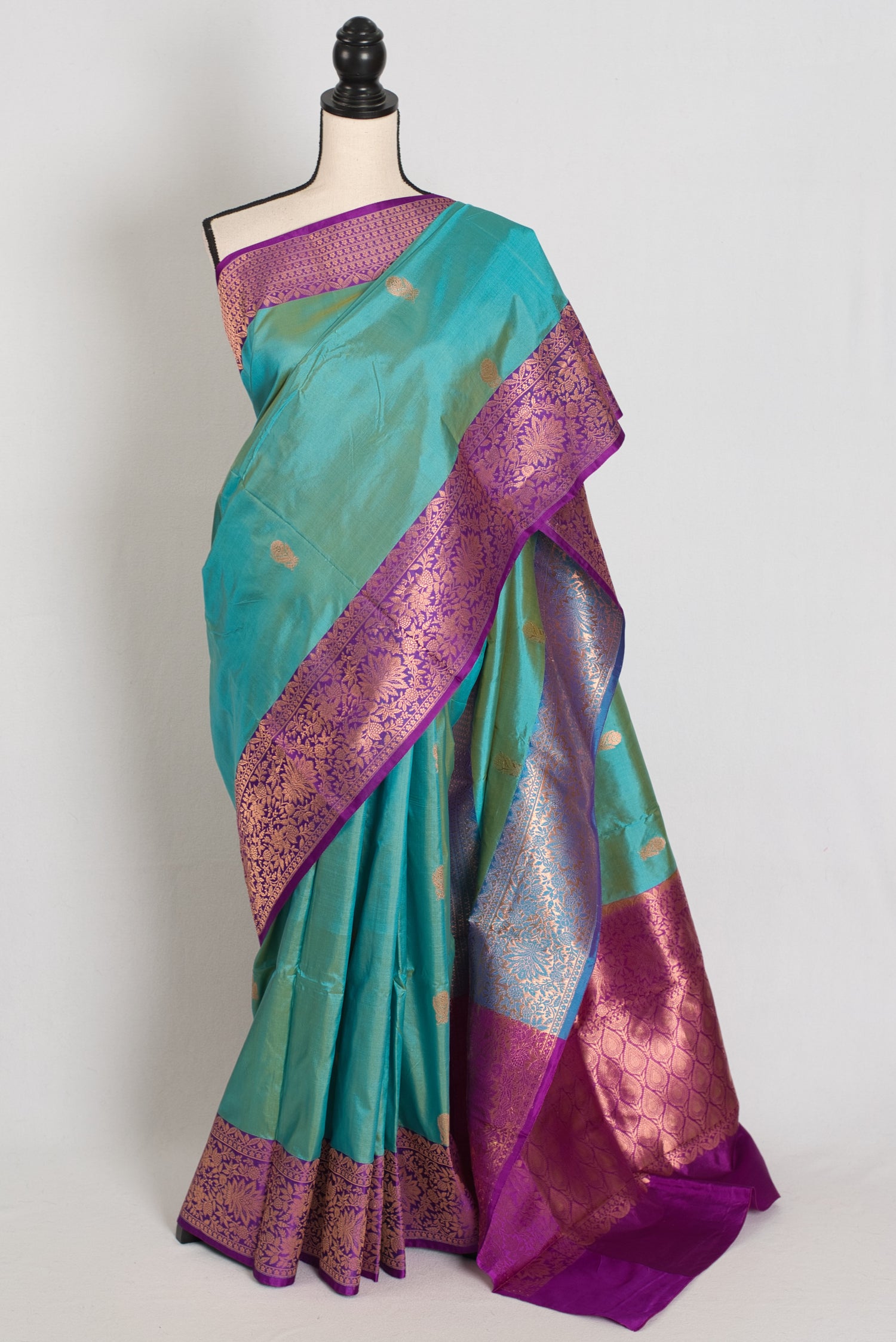 Neera | Cyan Blue & Royal Purple Silk Mark Certified Katan Banarasi Saree image 0