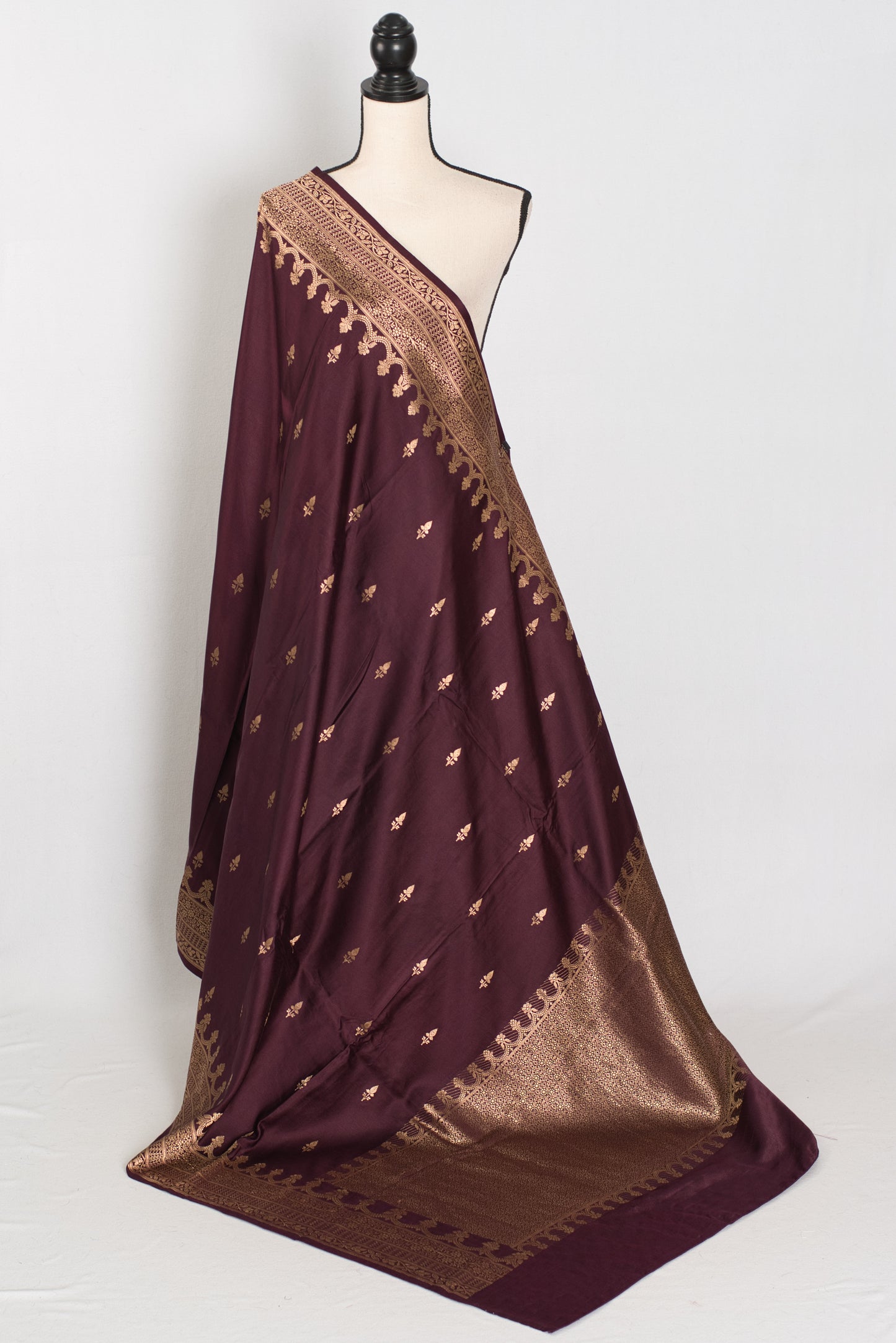 Ruuh | Wine Premium Mashru Banarasi Silk Saree | Antique Gold Zari Weaving image 1