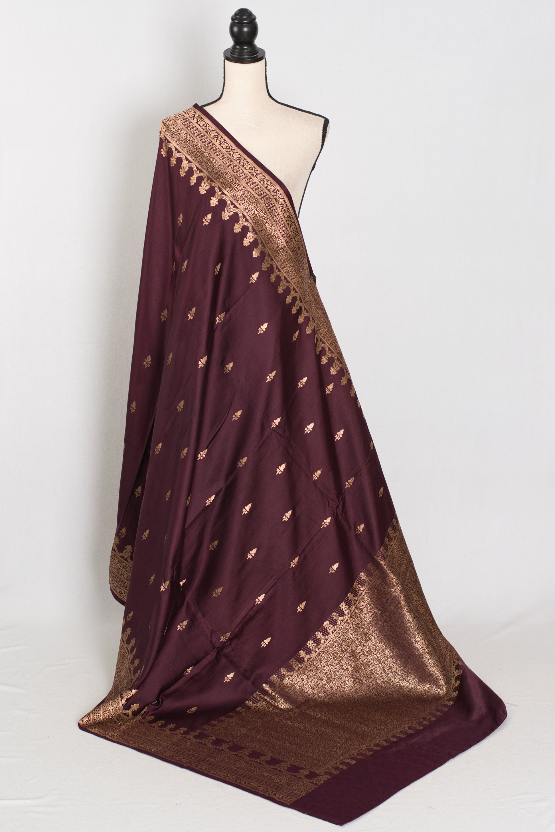 Ruuh | Wine Premium Mashru Banarasi Silk Saree | Antique Gold Zari Weaving image 1