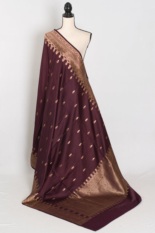 Ruuh | Wine Premium Mashru Banarasi Silk Saree | Antique Gold Zari Weaving image 1