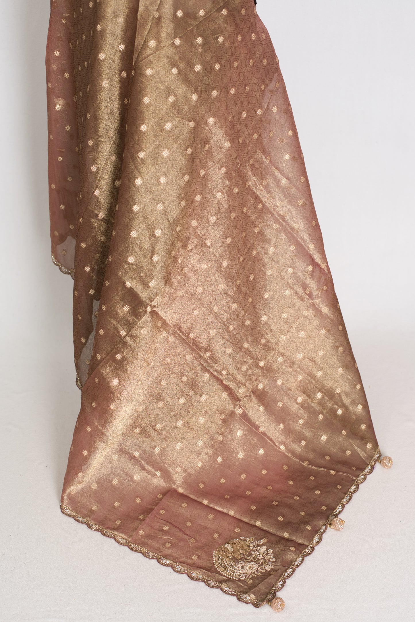 Rashmi: Brown Soft Tissue Saree with Hand Zardosi Embroidery | Partywear image 3