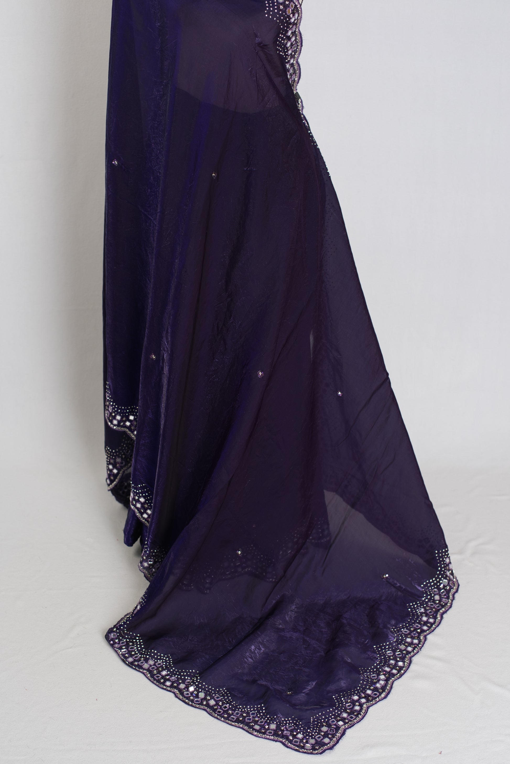 Aarohi : Purple Mirror Embroidery Soft Glass Tissue Partywear Saree image 4