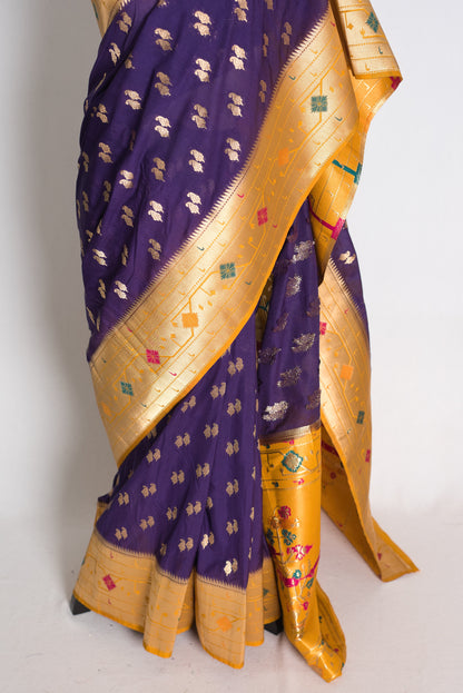 Parul: Purple and Yellow Paithani Inspired Semi Silk Saree image 5