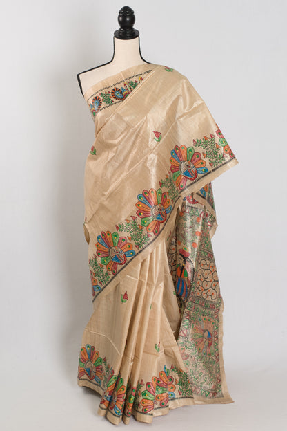 Gauri: Hand-Painted Madhubani Tussar Silk Saree | Silk Mark Certified image 0