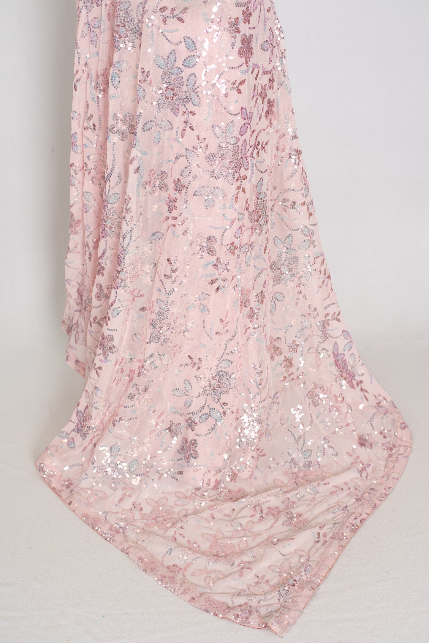 Ila | Baby Pink Soft Net Saree | Ready-to-Wear Set with Size 36 Stitched Blouse image 5