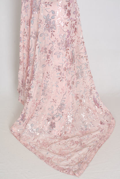 Ila | Baby Pink Soft Net Saree | Ready-to-Wear Set with Size 36 Stitched Blouse image 5